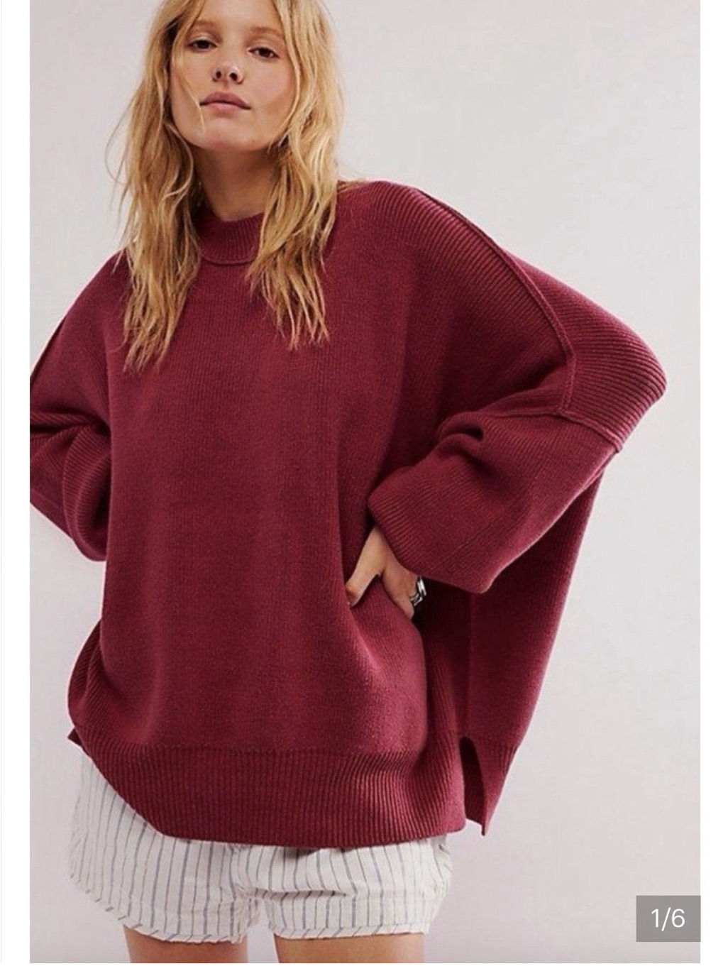 Free People Easy Street Tunic Sweater Burgundy